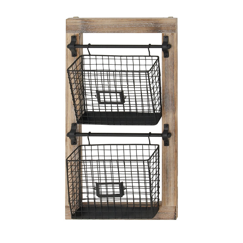 Gracie Oaks Harward 25" H x 14" W x 4" D Industrial 2Tier Basket Wall